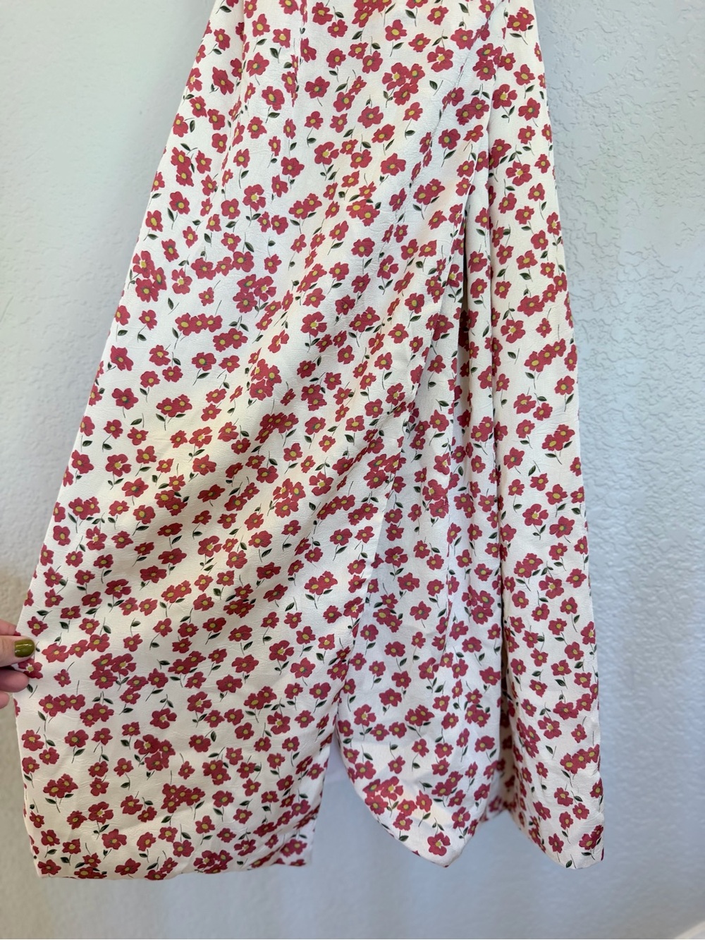 Cream & Red Ditsy Floral Wrap Midi Dress - Size small - Picture 3 of 7